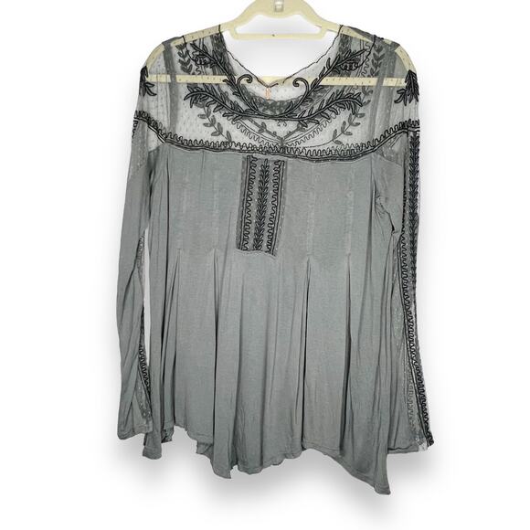 Free People Jojo Mixed Media Tshirt Top Size Medium - Picture 3 of 11